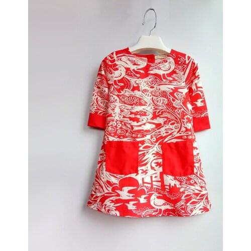 Printed dress girls cotton Toddler Kid Baby Girl Christmas Cartoon Middle sleeve Party Dress christmas baby Girl Cartoon Dress