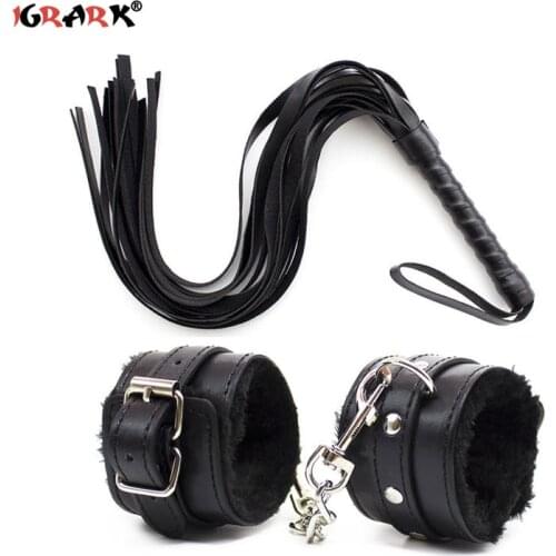 Leather Bondage Restraints Handcuffs Ankle Cuff Restraints Whip Bdsm Bondage Sex Toys Goods for 18+ Adults Erotic Toys in Couple