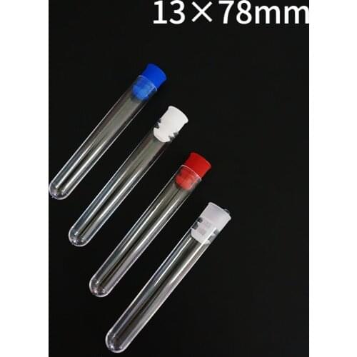 50pcs/lot 13x78mm Lab Transparent Plastic Test Tube Round Bottom Tube Vial with Cap Office School Laboratory Experiment Supplies