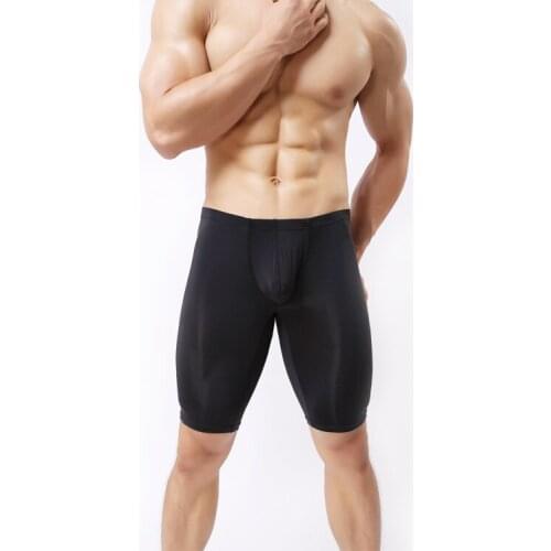 New Fashion Brand Man Sexy Thin Sheer Polyester Pajama Shorts Gay Male Ice Silk Transparent Sleep Leggings Bottoms