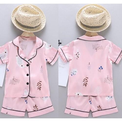 Summer Girl Pajamas Summer Short Sleeve Childrens Set Girl Sleepwear Sets Cartoon Bear Cotton Pajamas Suit