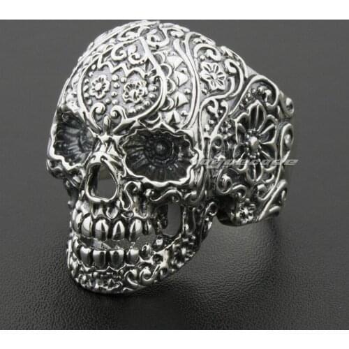 LINSION Solid 925 Sterling Silver Skull Ring Mens Biker Rock Punk Style 8V001 US Size 7 to 15