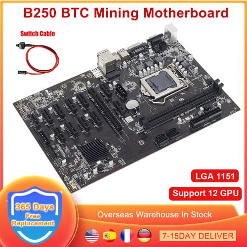 B250 BTC Mining Mineiro Motherboard 12 Graphic Video Card Slot 2×DDR4 Support Lga 1151 Memory Ddr4 Sata3.0 Usb3.0 Port ETH Miner