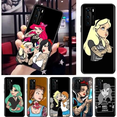 Tattoo princess For Huawei P Smart S Z Mate 40 RS 30 20 10 Pro Plus Lite 2019 2020 2021 Black Soft Phone Case