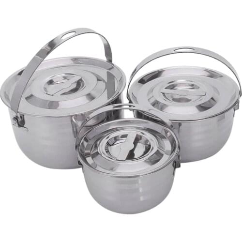 Camping Cookware Set Stainless Steel Compact Campfire Cooking Pots And Pans Rugged 3Pc Cook Set For Outdoor Hiking Barbecue