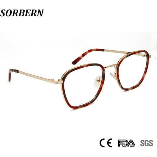 SORBERN Fashion Women Myopia Glasses Pattern Color Alloy Metal Eyeglasses Trendy Young Optical Frames Fake Glasses Clear Lens