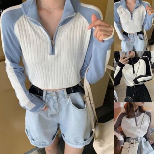 2020 Autumn Winter Fashion Sexy Knitting Pullover Women Zipper Collar Full Sleeve Slim Sweater Fashion Female Blouse Top Clothes