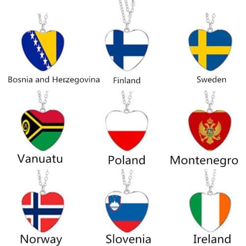 Europe, Ireland, Poland, Bosnia and Herzegovina, Finland, Montenegro, Norway, Sweden, Slovenia, Vanuatu Flag Necklace Pendant