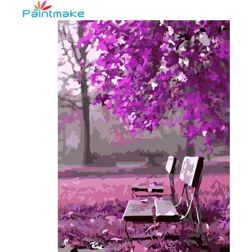 Paintmake Landscape DIY Painting By Numbers tree oil hand Painted On Canvas purple For Home decor Art Picture gift G366