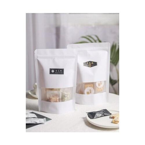 50pcs Frosted Zip lock Kraft Paper Window Bag Stand up Dried Food Fruit Tea packaging Pouches Zipper Self Sealing Bags