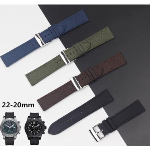 22mm Black Blue Green Brown Nylon Bottom Cowhide watchband For Breitling strap NAVITIMER WORLD Avenger/navitimer bracelet tools