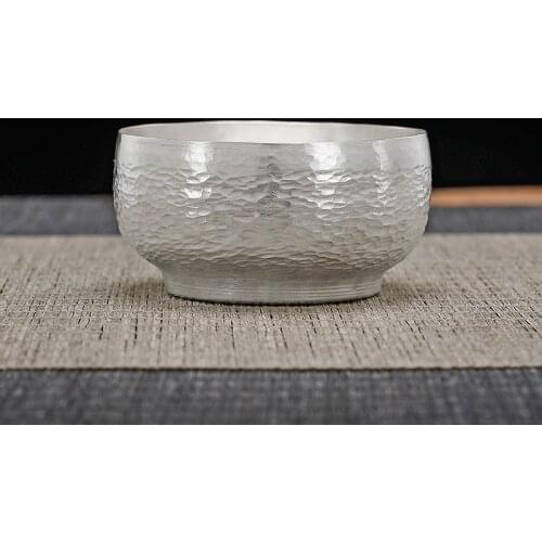 Silver tea cup sterling silver 999 handmade hammered household tea set Kung Fu tea cup sterling silver master cup