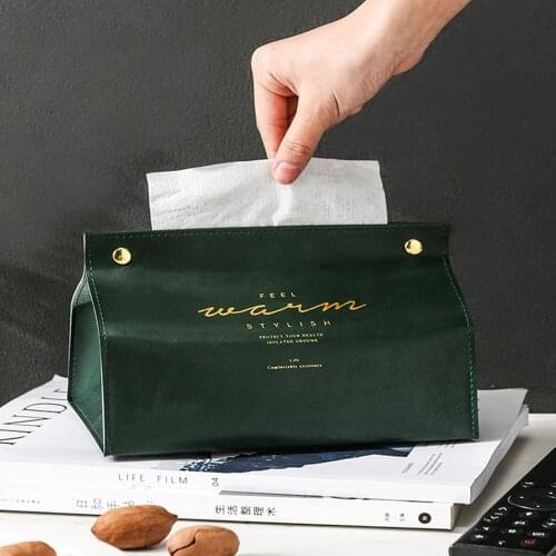 Scandinavian PU Leather Tissue Box Desktop Paper Towel Storage Bag Multifunction Cosmetic Organizer Bag Chic Tissue Box