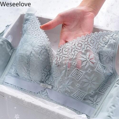 Weseelove Female Underwear Lace Bralette Woman Super Thin-Breasted Push Up Bra Sexy Without Rims Adjustable Gather Paper Bra M01