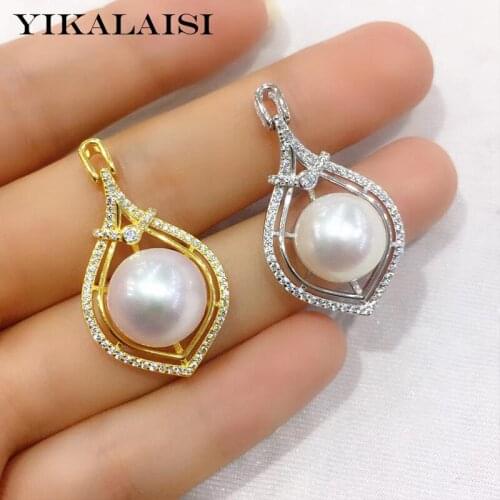 YIKALAISI 925 Sterling Silver Jewelry For Women 11-12mm Natural Freshwater Pearl Pendants Necklaces Inlaid Zircon Wholesale
