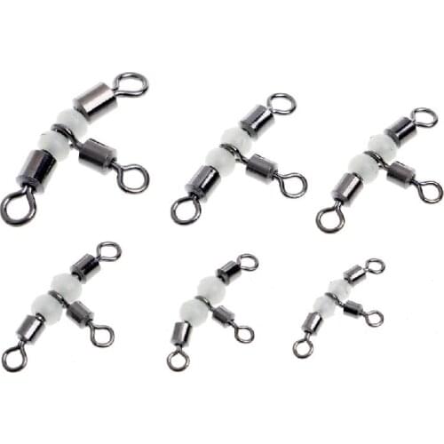 10Pcs 3 Way Triple Glow Luminous Beads Fishing Rolling Swivels Tackle Connector
