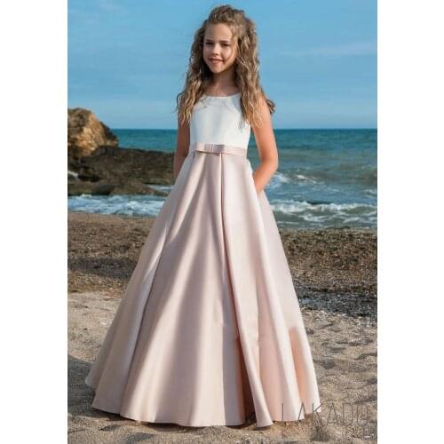 2021Honeydress Girls Rose Satin Flower Girl Dress with Pockets Pageant Dress for Kids Birthday Party