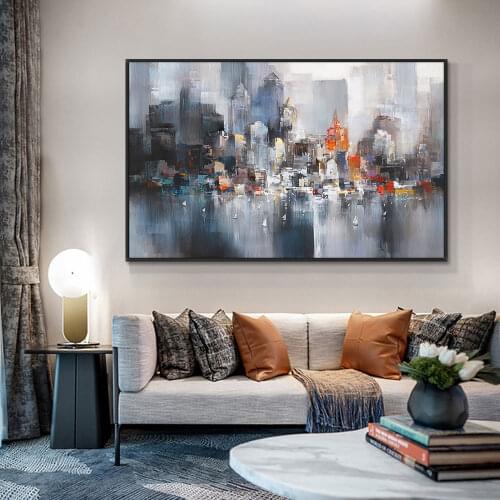 Abstract Big City Buildings 100% Hand Painted Oil Painting On Canvas Handmade Wall Art Pictures For Living Room Home Decor