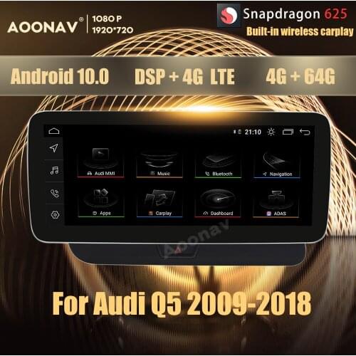 12.3 Inch 8Core 4+64G Android 10.0 Snapdragon 625 car radio GPS For Audi Q5 2009-2018 multimedia DVD player Head Unit