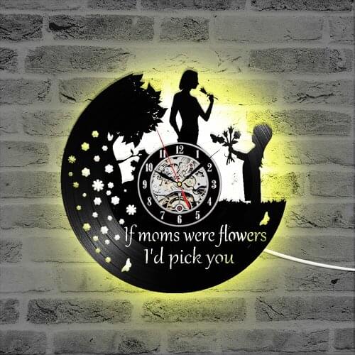 Happy Mothers Day Vinyl Record Clock Hollow Round Silent LED Clocks Antique Hanging Clock Unique Gift For Great Mom Home Decor