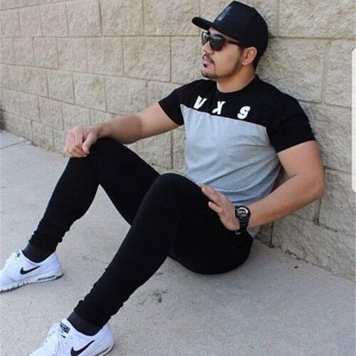 Muscle aesthetics sports tights men short sleeves basketball training fitness running leisure short t elastic collar thin