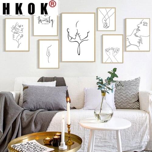 HKOK Modern Abstract Art Picture Home Decor Nordic Canvas Painting Wall Art Figure Line Drawing Posters Prints for Living Room