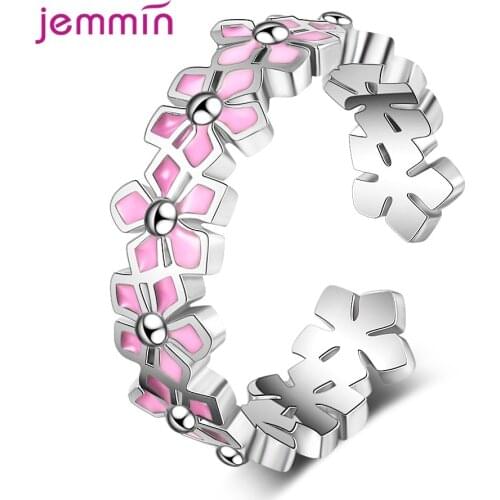 Beautiful Pink Color 925 Sterling Silver Bridal Wedding Rings For Women Engagement Opening Ring Adjustable Jewelry