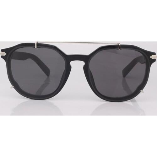 Round black frame sunglasses for men grey lenses Double Bar