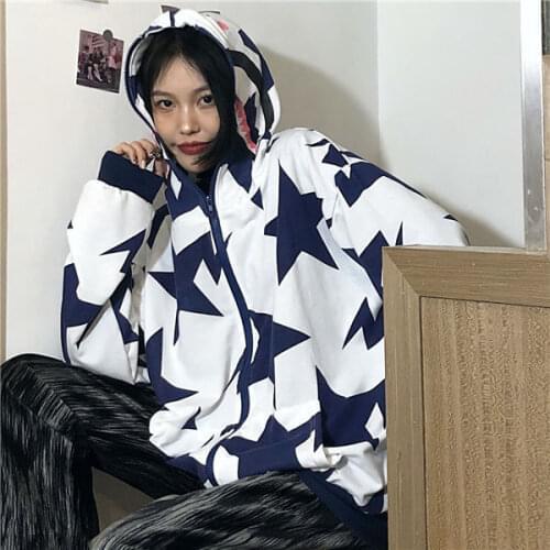 2021 zipper type Y2K Harajuku Korean style loose shark Gothic long-sleeved hooded jacket solid color retro shirt couple sweater