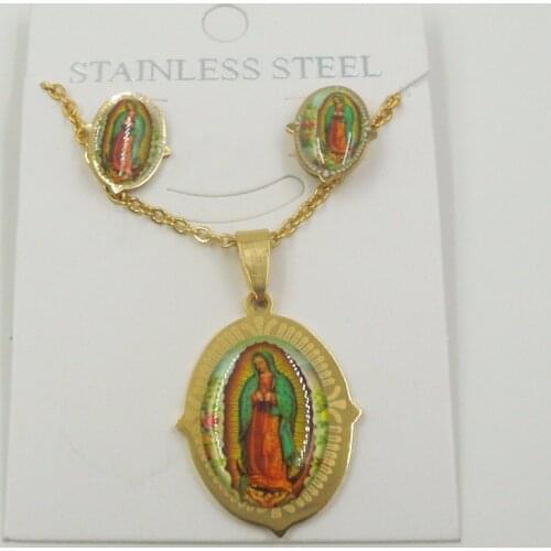 Cute Women 316L Stainless Steel Necklace Party,Blessed Virgin Mary Devout Earrings Free Pendant Necklace Set