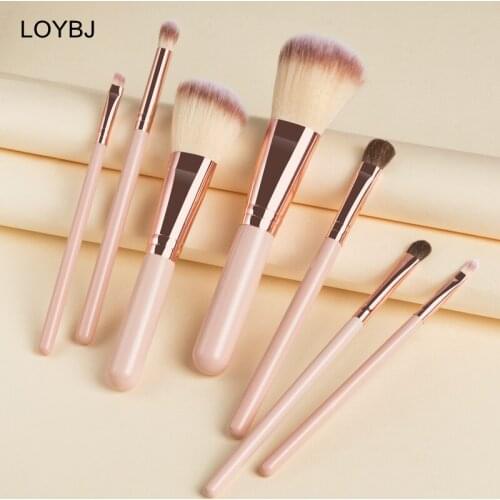 LOYBJ 7 Pcs/set Mini Pink Makeup Brushes Cosmetic Blending Brush Powder Blush Contour Concealer Eye Shadow Eyebrow Beauty Tools