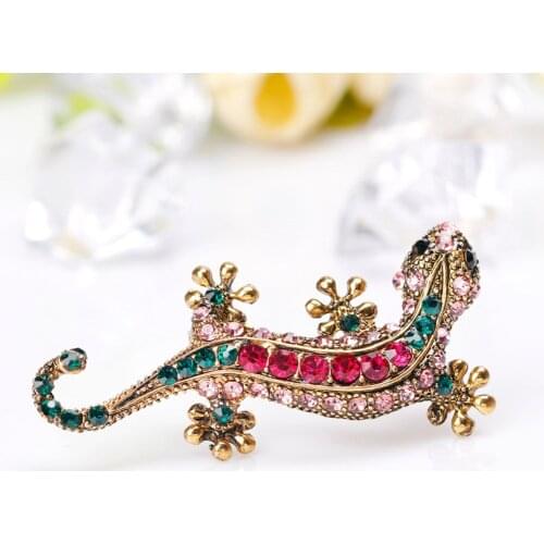 Fashion Women Lizard Brooch Pin Animal Creeper Rhinestone Gecko Chameleon Corsage Brooches Jewelry Gifts AUG889