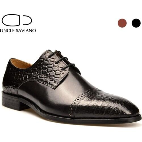 Uncle Saviano Fashion Derby Dress Best Man Shoes Designer Business Office Wedding Style Genuine Leather Handmade Mens Shoes