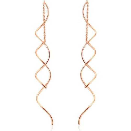 MxGxFam Rose Gold Color Curved Long Line Drop Earrings for Women Fashion Jewelry 2019 Lead Free keep Color