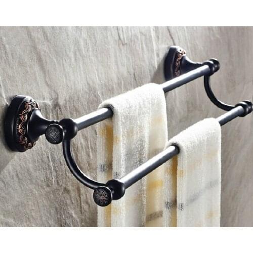 Wall Mounted Black Oil Rubbed Antique Brass Bathroom Double Towel Bar Towel Rail Holder Bathroom Accessory mba462