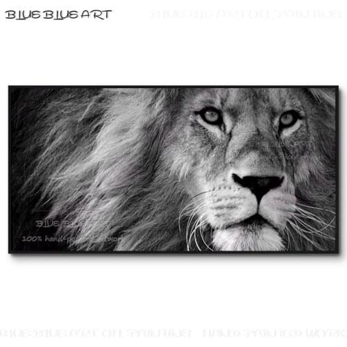 Never Go Out of Fashion Wall Art Black and White Lion Painting Artist Hand-painted Black and White Artwork Lion Oil Painting