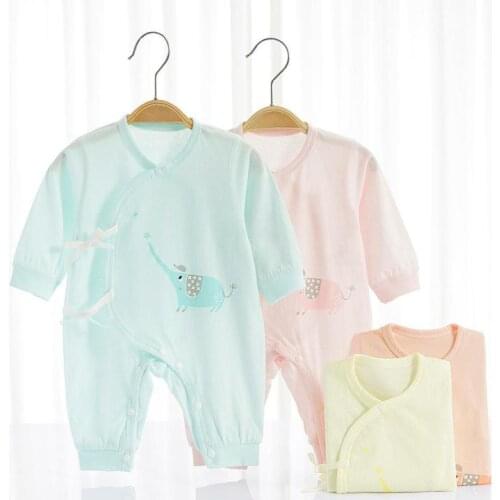 Newborn Baby Clothes Summer Infants Girls Rompers Korean Style Bandage Solid Color Jumpsuit Pure Cotton Thin Climbing Clothing