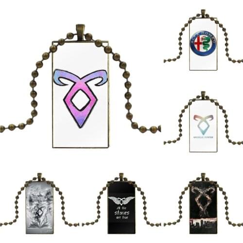 City Of Bones Shadowhunter Logo Fashion Glass Cabochon Pendant Rectangle Necklace Choker Necklace Jewelry For Unisex Party Gift
