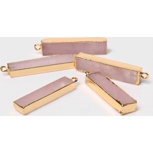 Natural Stone Pendants Charms Rose Quartzs Rectangle For Women Jewelry Making DIY Fit Necklaces Earrings Accessory Size 8.5x35mm