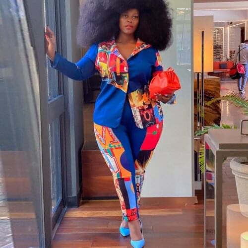 Plus Size 2 Piece Set Africa Clothes Spring Autumn Dashiki New Fashion Suit Top And Trousers Super Elastic Party For Lady L-4XL