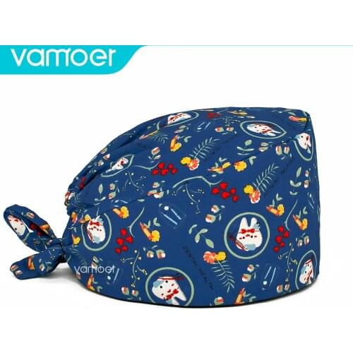 Dental head cap Fashion cotton Cute bird Cartoon print hats adjustable Scrub hat beauty salon nursing cap lab pet shop scrub cap