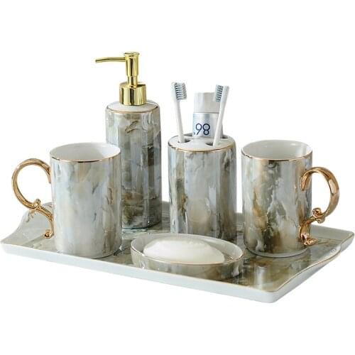 The Nordic bathroom toiletries five suit toilet brush my teeth gargle mouthwash ceramic sanitary ware tray suite