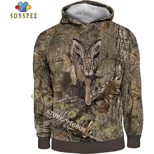 SONSPEE Streetwear Fashion Mens Long Sleeve 3D Animal Mallard Camo Hunting Hare Printed Hoodies Sweatshirt Women Hoody Pullover