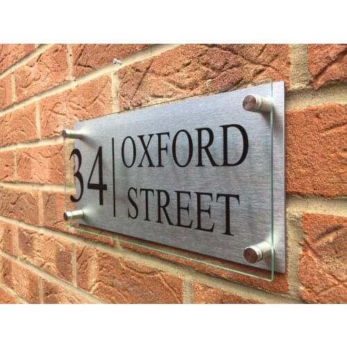 MODERN HOUSE SIGN PLAQUE DOOR NUMBER GLASS ACRYLIC ALUMINIUM STREET