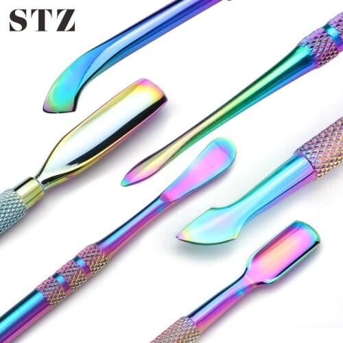 STZ 3 Type Rainbow Cuticle Pusher Stainless Steel Nail Art Tools Gel Polish Remover Spoon Stick Nails Care Cleaner Manicure #062