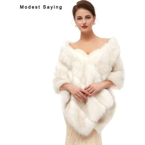 Ivory and Light Brown Faux Fur Wedding Wraps 2020 Bridal Shoulder Cover Ups Bolero Winter Stoles Warm Shawls Wedding Accessories