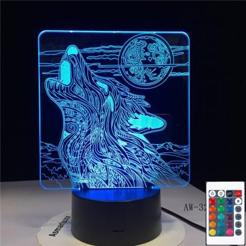 Full-moon Night Howl Wolf 3D LED Acrylic RGB Night Light USB Touch Control Home Kids Desk Lamp Child 3D-3226 Dropship Gift