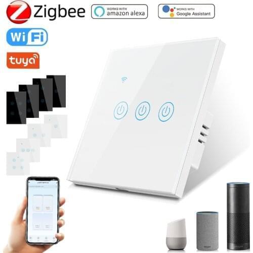 Tuya Zigbee Smart Light Switch WiFi Wall Touch Switches EU US Standard 110V 220V 1/2/3/4 Gang Work with Alex Google Home