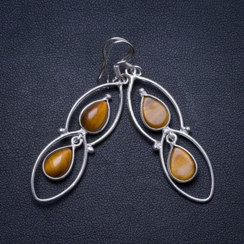 Natural Tiger Eye Handmade Unique 925 Sterling Silver Earrings 2.25" X3986