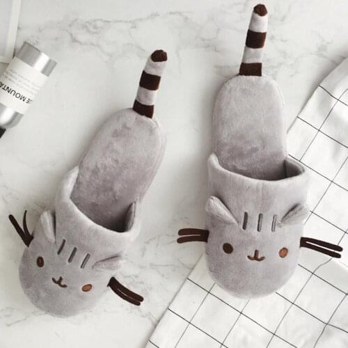 Cozy Home Slippers Spring Autumn Indoor Warm Cute Cat Cartoon Plush Travel Airplane House Shoe Woman